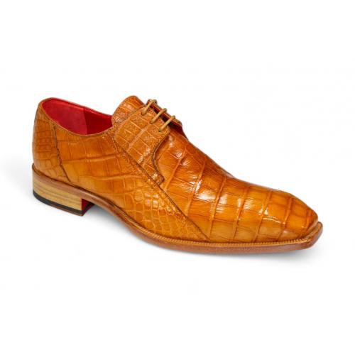 Fennix Italy "Logan" Cognac Genuine Alligator Lace-Up Dress Shoes.